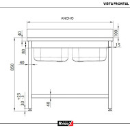 Fregadero Doble 1000x600 mm Desmontable Romux | Lavado Industrial