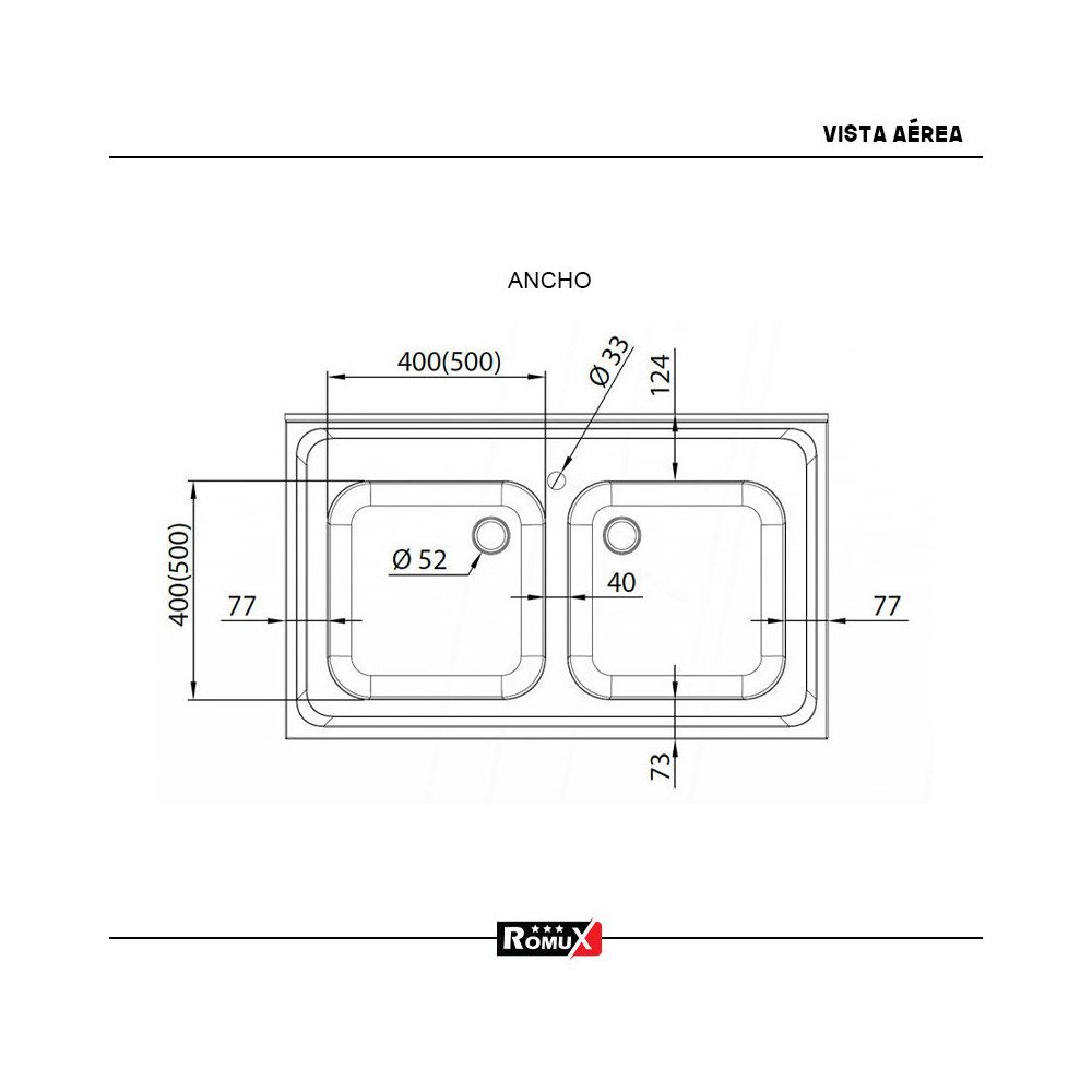 Fregadero Doble 1000x600 mm Desmontable Romux | Lavado Industrial