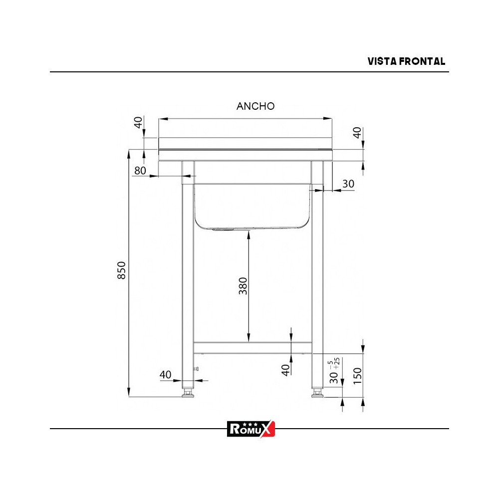 Fregadero 1 Seno Desmontable 600x700x850mm | Lavado Industrial