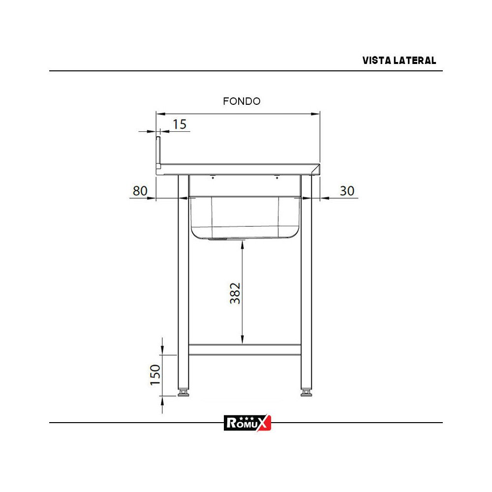 Fregadero 2 Senos 1200x600mm Romux | Equipamiento Industrial