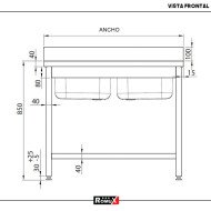 Fregadero 2 Senos 1000x700 mm Romux | Lavado Industrial