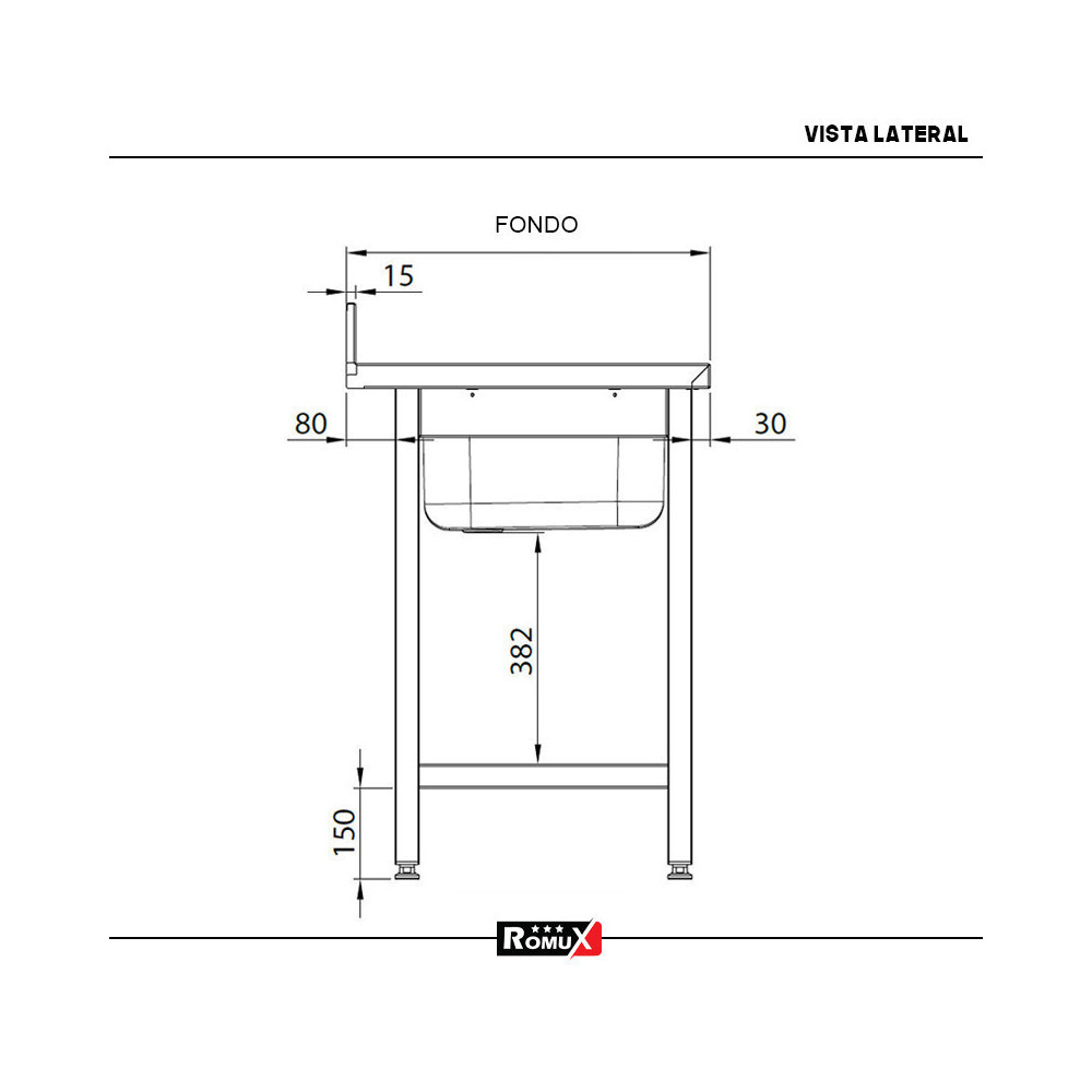Fregadero 2 Senos 1000x700 mm Romux | Lavado Industrial
