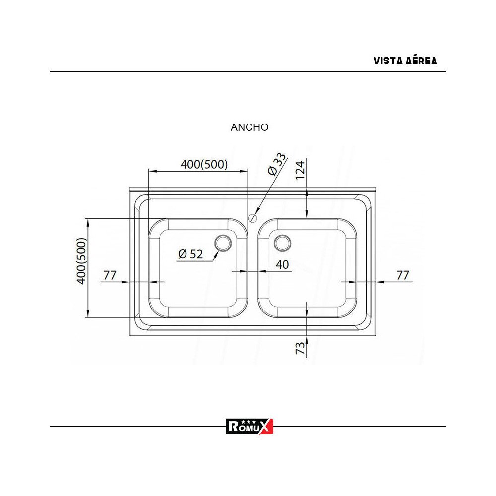 Fregadero 2 Senos 1000x700 mm Romux | Lavado Industrial