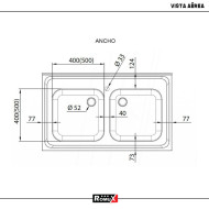 Fregadero 2 Senos 1000x700 mm Romux | Lavado Industrial