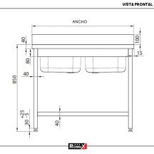 Fregadero 2 Senos 1200x700mm Romux | Maquinaria Hostelería