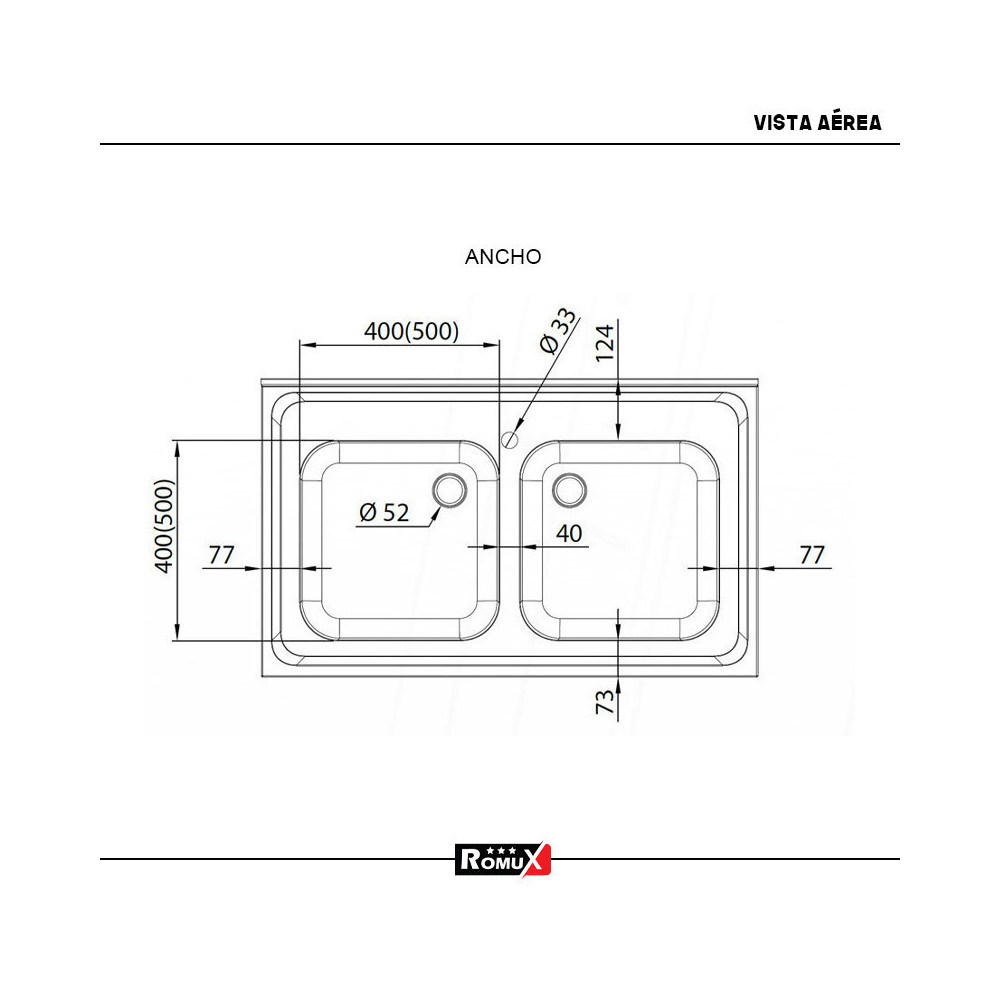 Fregadero 2 Senos 1200x700mm Romux | Maquinaria Hostelería