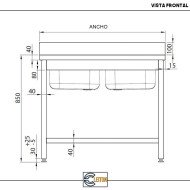 Fregadero 2 Senos 1000x700x850mm Cleiton | Equipamiento Industrial