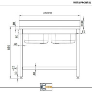 Fregadero 2 Senos 1200x700mm Desmontable | Equipamiento Hostelería