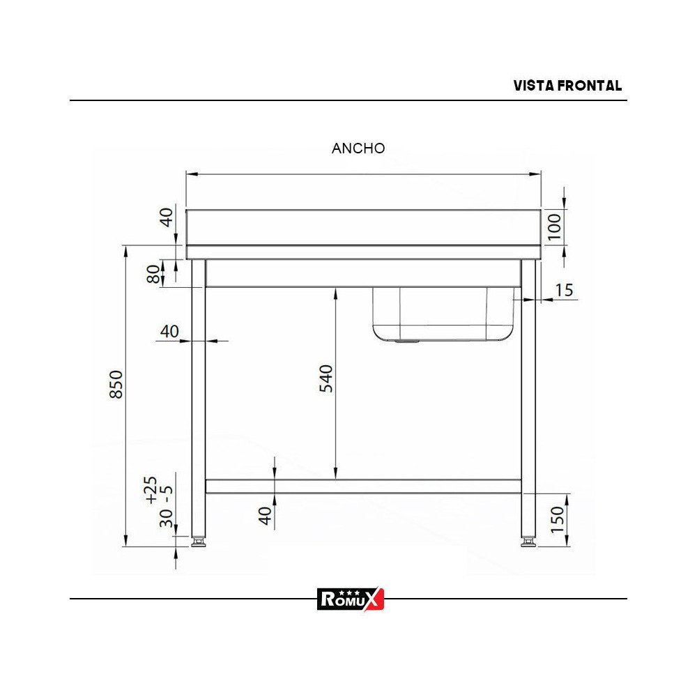 Fregadero Desmontable 1200x600 mm Romux | Lavado Industrial