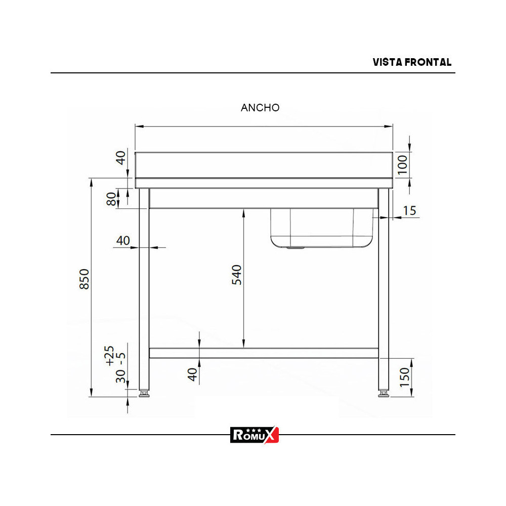 Fregadero Industrial 1400x600x850mm Romux | Lavado Hostelería