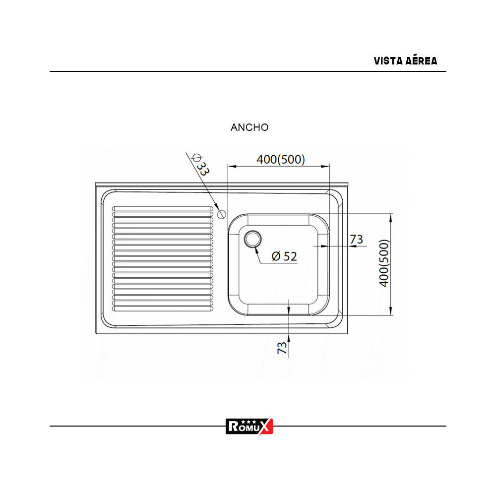Fregadero 1 Seno 1600x600 mm Romux | Equipamiento Industrial