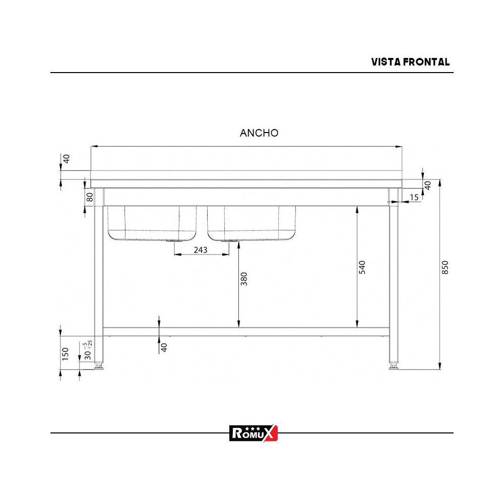 Fregadero Industrial 1400x600 mm Romux | Lavado Hostelería