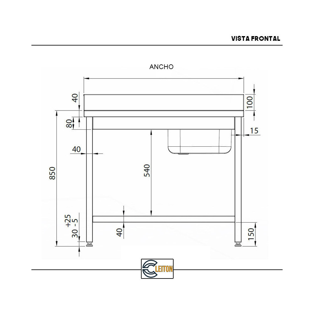Fregadero Cleiton 1400x600mm con Estante Desmontable | Lavado Industrial