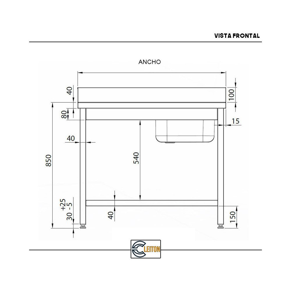Fregadero Cleiton 1400x600mm con Estante Desmontable | Lavado Industrial