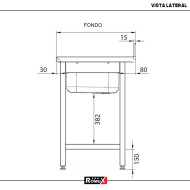Fregadero con 1 Seno Izquierda 1600x600 Romux | Equipamiento Industrial