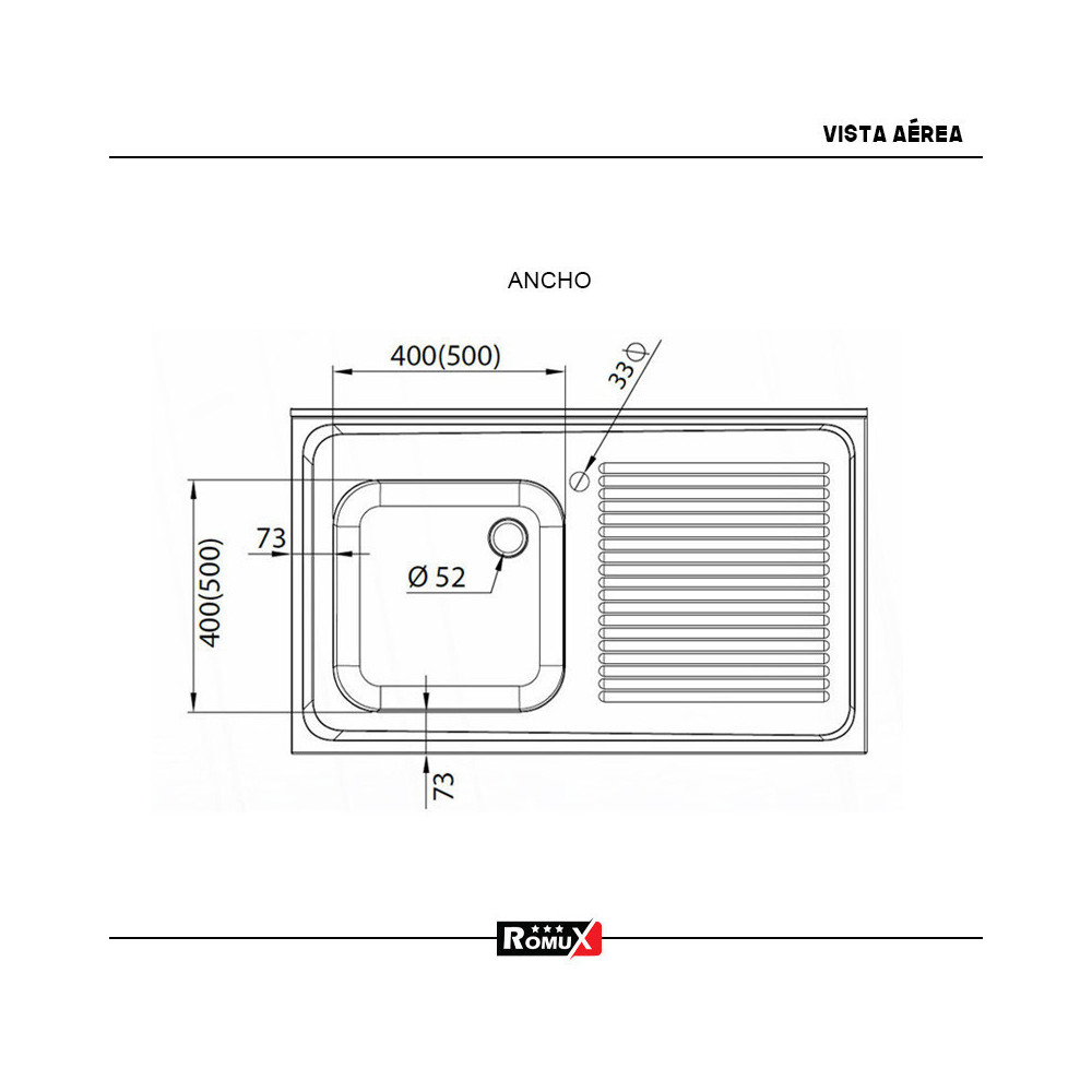 Fregadero 1 Seno Izquierda 1000x700 mm Romux | Equipamiento Industrial