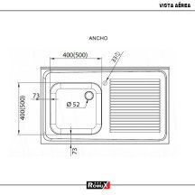 Fregadero 1 Seno Izquierda 1400x700 mm Romux | Lavado Industrial