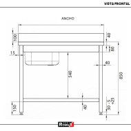 Fregadero con 1 Seno 1600x700 mm Romux | Equipamiento Industrial