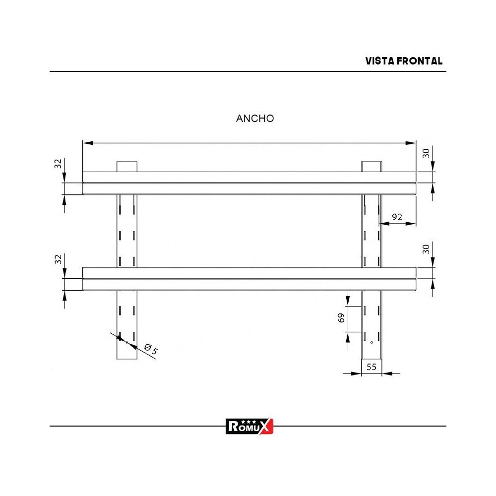 Estante de Pared Doble Liso Ajustable 1000x300 | Gastroten