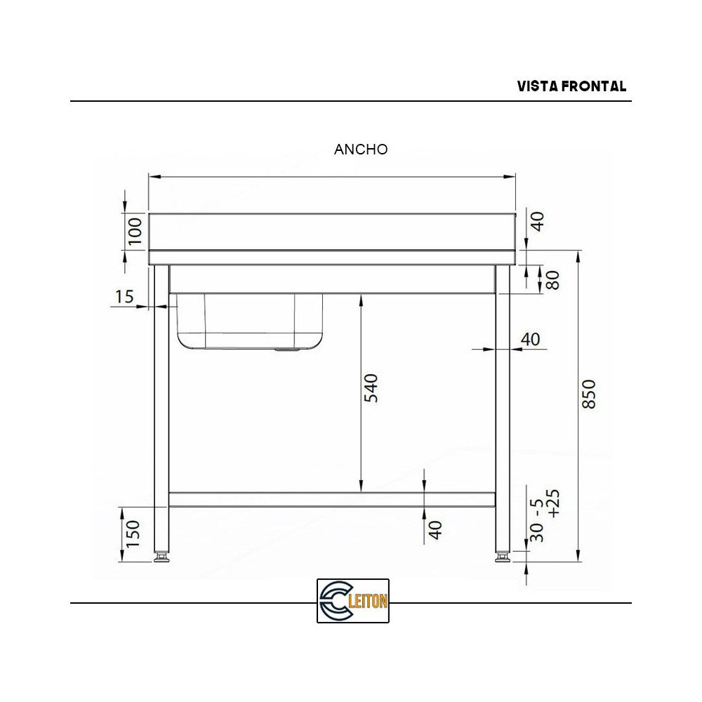 Fregadero Industrial 1600x700mm Desmontable Cleiton | Equipamiento Hostelería