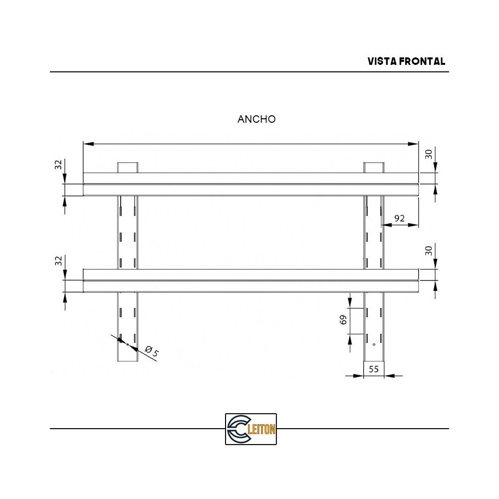 Estante De Pared Doble Liso De Acero Inoxidable Para Hosteleria Cleito