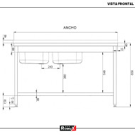 Fregadero 2 Senos 1600x600x850mm Romux | Equipamiento Industrial