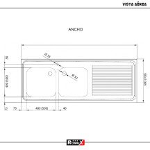 Fregadero con 2 Senos 1400x700 mm Romux | Lavado Industrial