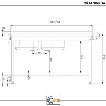 Fregadero 2 Senos 1600x600mm Cleiton | Lavado Industrial