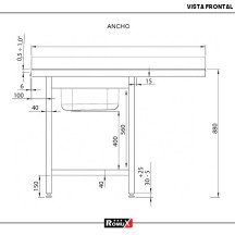 Fregadero 1 Seno 1200x700mm Romux | Equipamiento Industrial