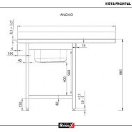 Fregadero 1 Seno 1200x700mm Romux | Equipamiento Industrial