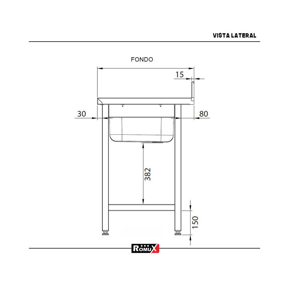 Fregadero 1 Seno 1200x700mm Romux | Equipamiento Industrial