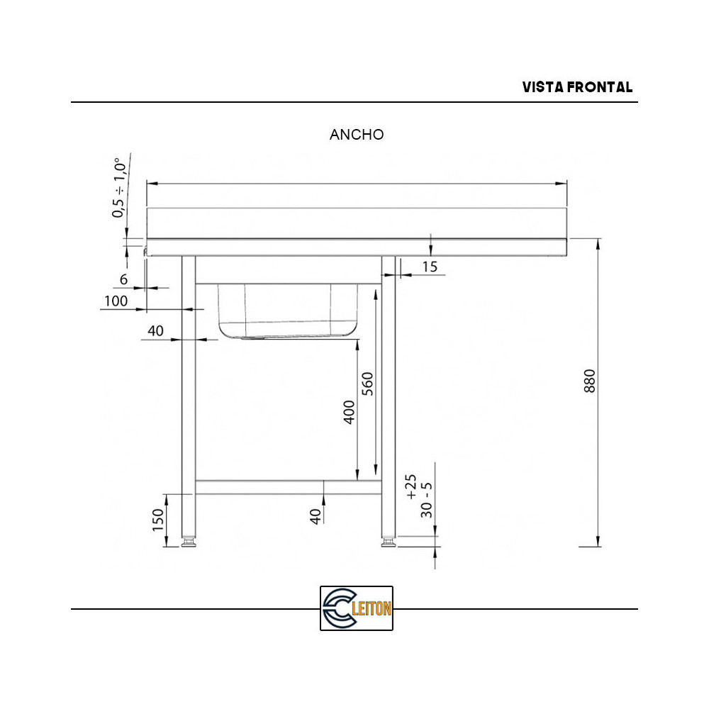 Fregadero 1 Seno 1200x700mm Cleiton | Equipamiento Industrial