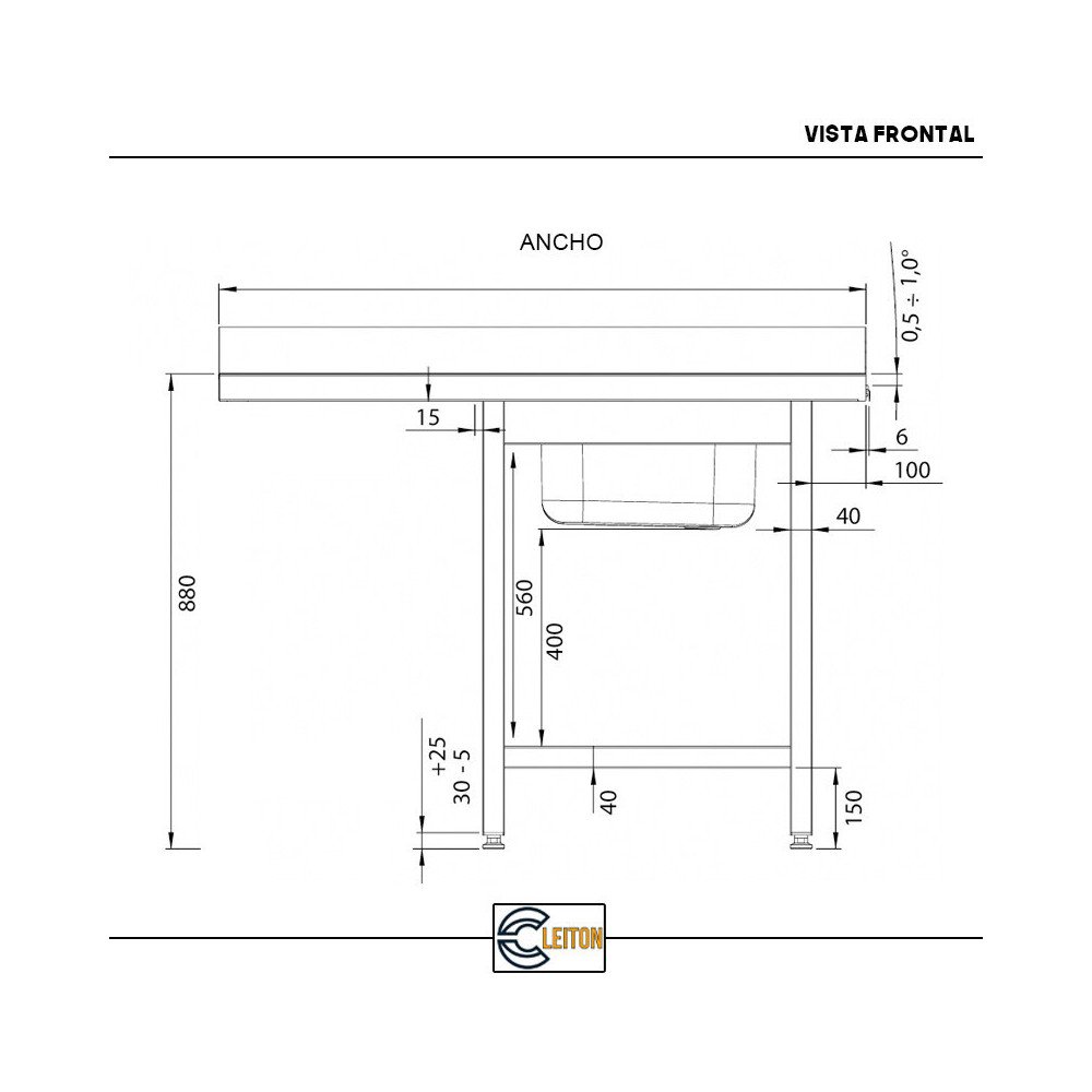 Fregadero 1 Seno 1200x700mm Cleiton | Equipamiento Industrial