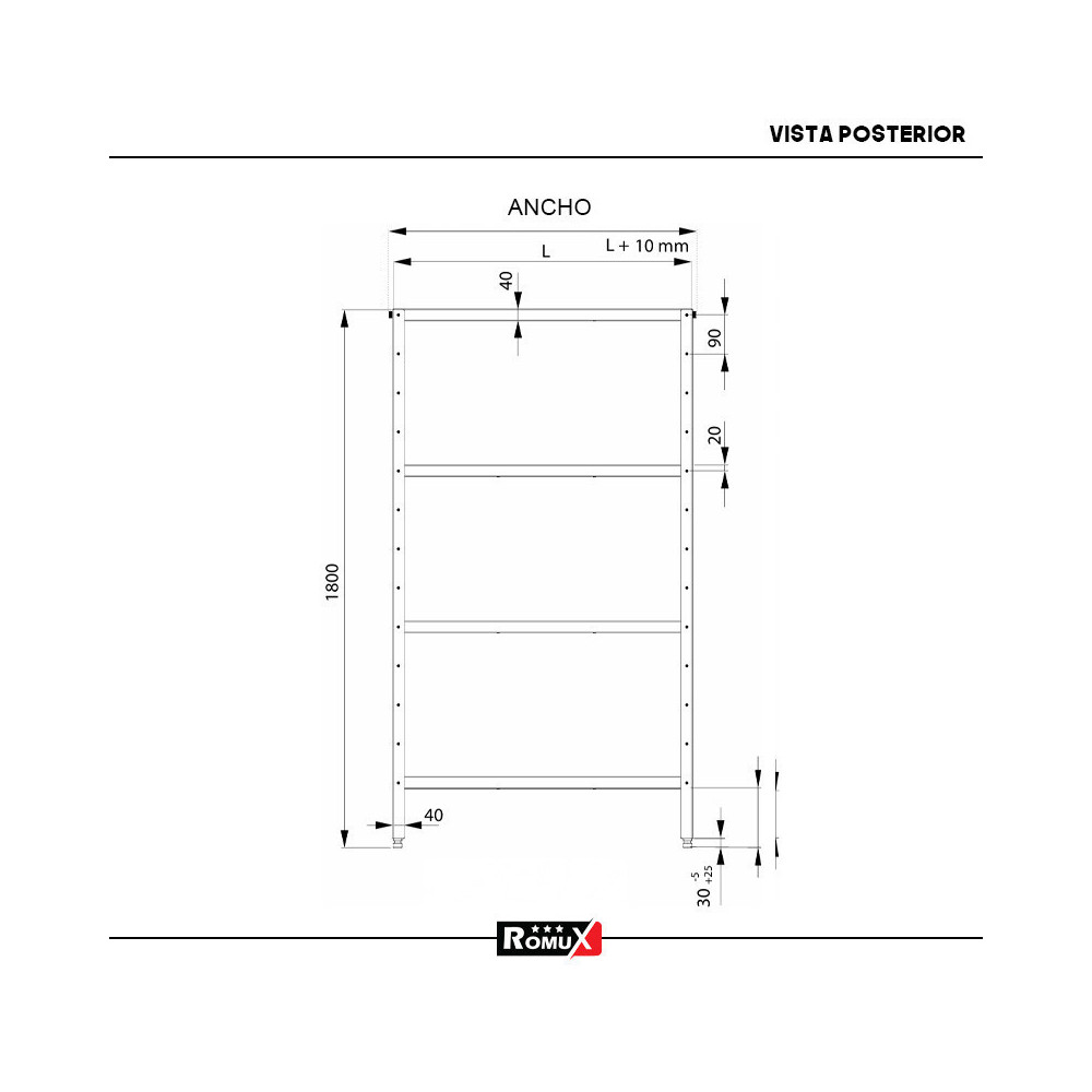 Estantería de Pie 4 Estantes 1000x500x1800mm Romux | Equipamiento Industrial