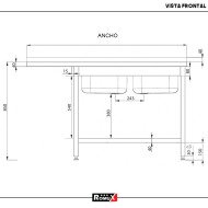 Fregadero 2 Senos 1800x700mm Romux | Equipamiento Industrial