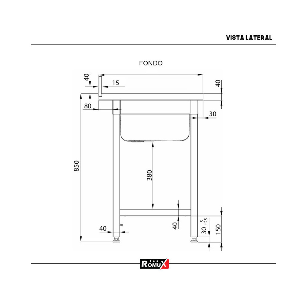 Fregadero 2 Senos 1800x700mm Romux | Equipamiento Industrial