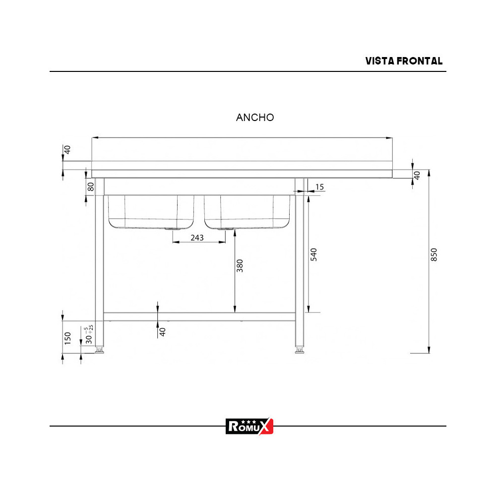 Fregadero 2 Senos Desmontable 1600x700mm | Gastroten