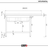 Fregadero 2 Senos 1800x700 mm Romux | Equipamiento Industrial