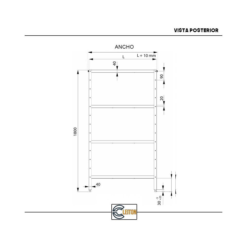 Estantería 4 Estantes Liso 1000x500x1800mm | Gastroten