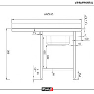 Fregadero 1 Seno 1400x700x900 mm Romux | Equipamiento Industrial