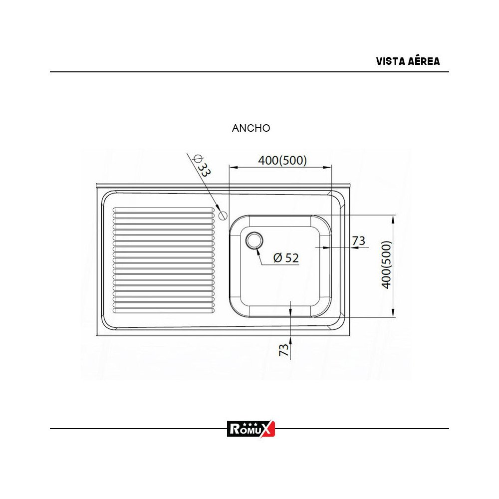 Fregadero 1 Seno 1400x700x900 mm Romux | Equipamiento Industrial