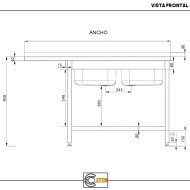 Fregadero 2 Senos 1600x700 mm Desmontable Cleiton | Equipamiento Industrial