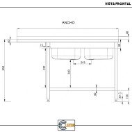 Fregadero 2 Senos 1600x700 mm Desmontable Cleiton | Equipamiento Industrial