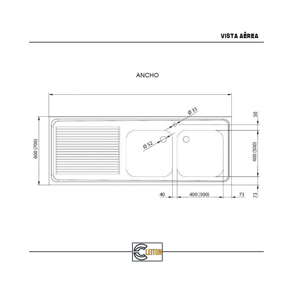 Fregadero 2 Senos 1800x700x900mm Cleiton | Equipamiento Industrial