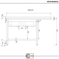 Fregadero 2 Senos 1800x700 mm Cleiton | Lavado Industrial