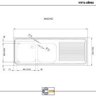 Fregadero 2 Senos 1800x700 mm Cleiton | Lavado Industrial
