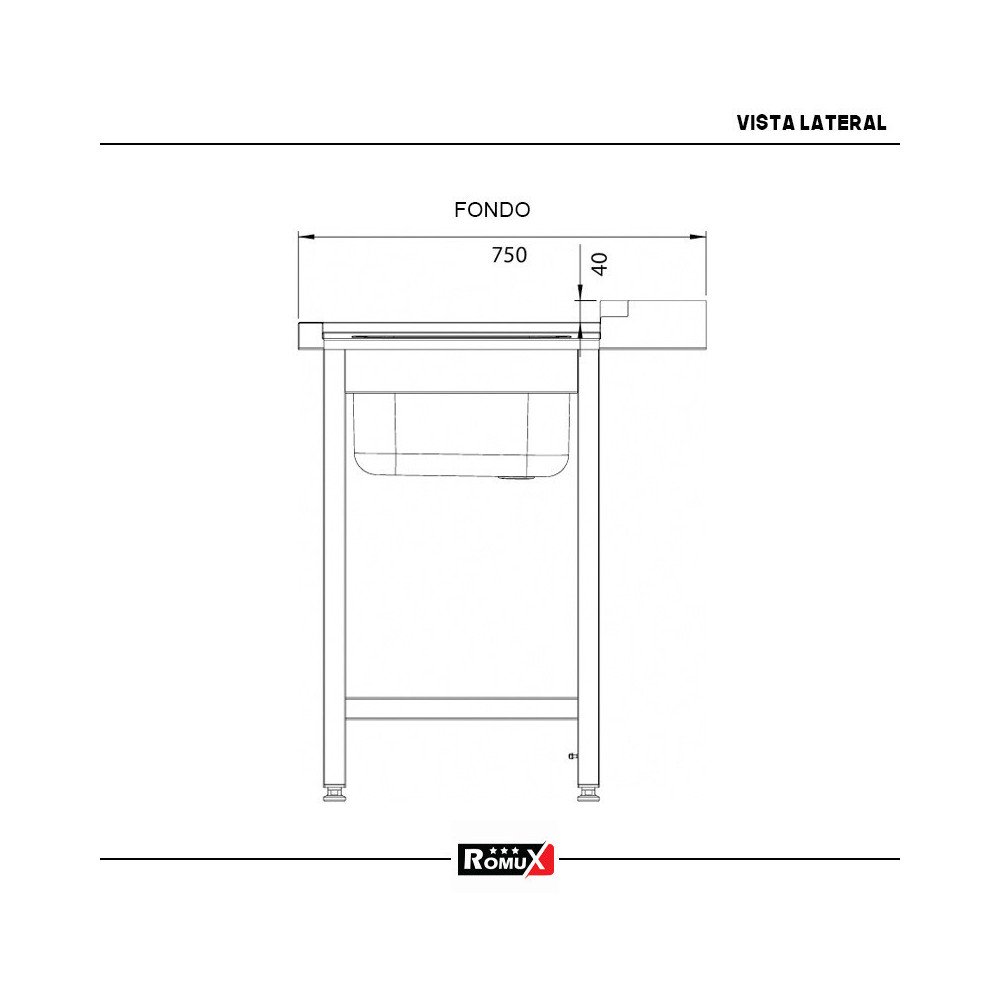 Mesa de Entrada Izquierda 800x750x880mm Romux | Equipamiento Industrial