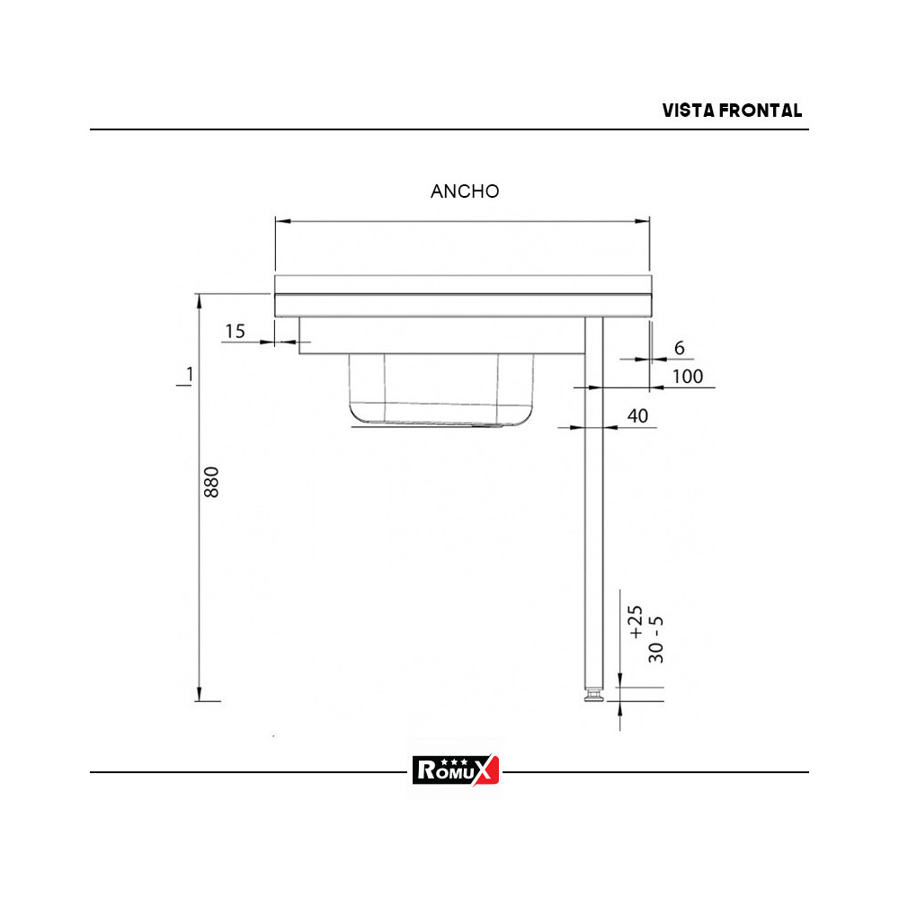 Mesa de Entrada Izquierda 1000x750mm Romux | Equipamiento Industrial