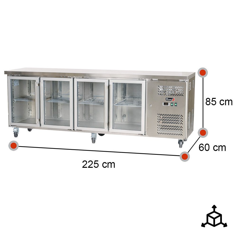 Bajo Mostrador Refrigerado 4 Puertas Cristal 225x60 Ventilado ROMUX