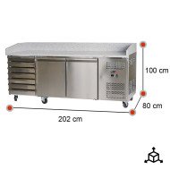 Mesa Pizzera Refrigerada 200 cm 2 Puertas | Gastroten